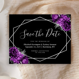 Budget Paarse Bloemen Zwarte Huwelijk Save the Dat