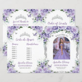 Budget paarse bloemige Quinceanera 15 foto-program (Voorkant / Achterkant)