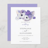Budget paarse bloemige trouw uitnodiging (Voorkant / Achterkant)