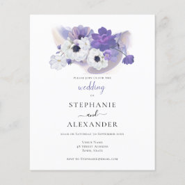 Budget paarse bloemige trouw uitnodiging