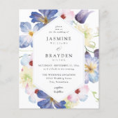 Budget Paarse Blue Floral Wedding Flyer (Voorkant)