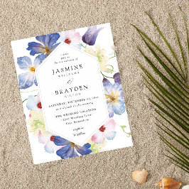 Budget Paarse Blue Floral Wedding Flyer