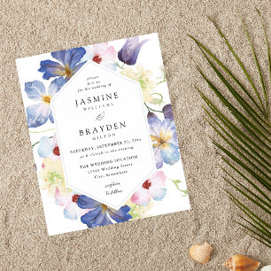 Budget Paarse Blue Floral Wedding Flyer