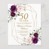 Budget Paarse & Blush bruiloft Jubileum Uitnodigen (Voorkant)