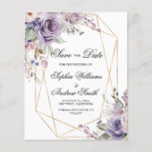 BUDGET Paarse & Blush Floral Save The Date Kaart (Voorkant)