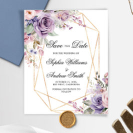 BUDGET Paarse & Blush Floral Save The Date Kaart