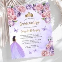 Budget Paarse Blush Gouden Bloemige Quinceañera Ui