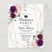 Budget Paarse & Blush Graduation Party Uitnodiging (Voorkant)