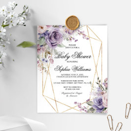 Budget Paarse & Blush Roos Baby shower Invitation