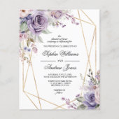 Budget Paarse & Blush Roos bruiloft uitnodiging (Voorkant)