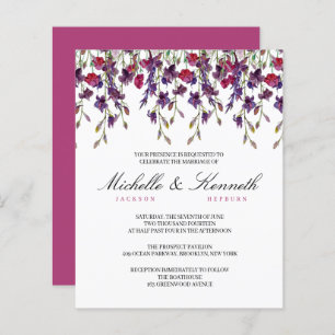 Budget Paarse Botanical Wedding Invitation