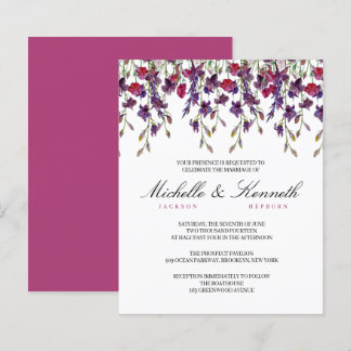 Budget Paarse Botanical Wedding Invitation