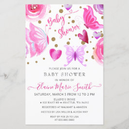 Budget Paarse Butterflies Baby shower Uitnodiging