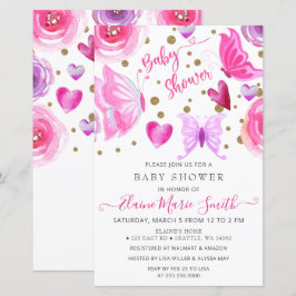 Budget Paarse Butterflies Baby shower Uitnodiging