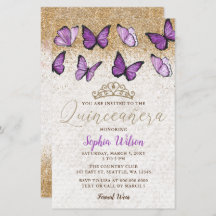 Budget Paarse Butterfly Quinceañera Uitnodiging