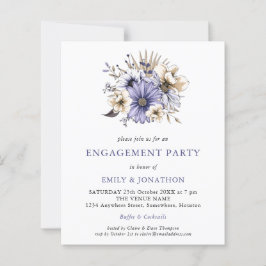 BUDGET Paarse Cream Floral Engagement Party nodigt