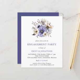 BUDGET Paarse Cream Floral Engagement Party nodigt