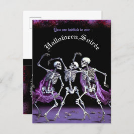Budget Paarse dansskeletten Volwassen Halloween Uitnodiging Briefkaart