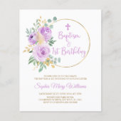 Budget Paarse doop & eerste verjaardagsuitnodiging (Voorkant)