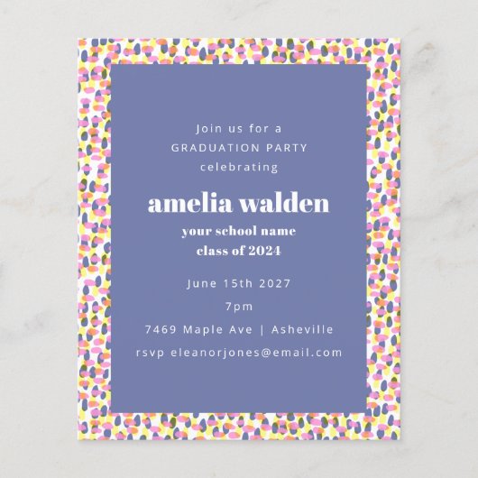 Budget Paarse Dot Pattern Afstuderen Invitation (Voorkant)
