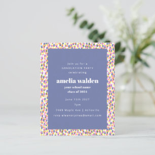Budget Paarse Dot Pattern Afstuderen Invitation