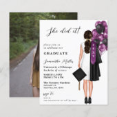 Budget Paarse eenvoudige foto Ze deed het Afstuder (Voorkant / Achterkant)