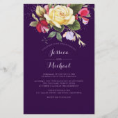 Budget Paarse Elegant Floral Wedding Uitnodiging (Voorkant)