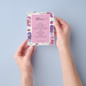Budget Paarse en Roze Bloemen Wedding Menu Flyer (Hand)