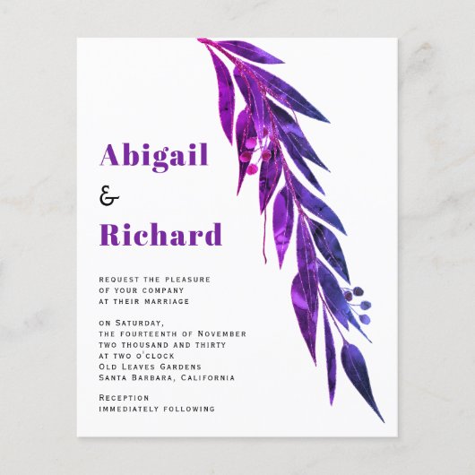 BUDGET paarse eucalyptusbrancheuitnodiging (Voorkant)