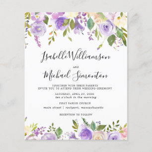 Budget Paarse Floral Botanical Weduwen Uitnodiging