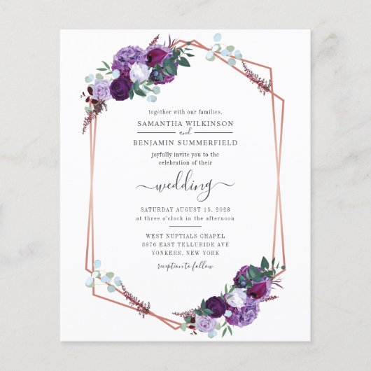 Budget Paarse Floral Geometric Wedding (Voorkant)