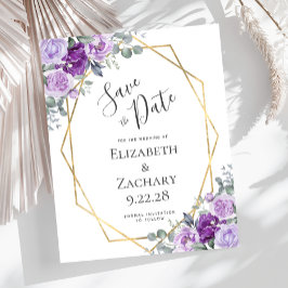 Budget Paarse Floral Gold Wedding Save the Date