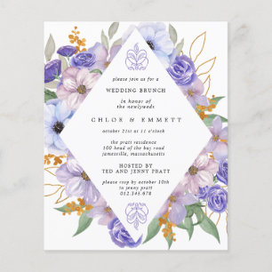 Budget Paarse Floral Wedding Brunch Uitnodiging