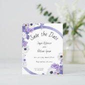 Budget Paarse Floral Wedding Save the Date Kaart (Staand voorkant)