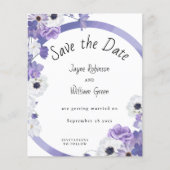 Budget Paarse Floral Wedding Save the Date Kaart (Voorkant)