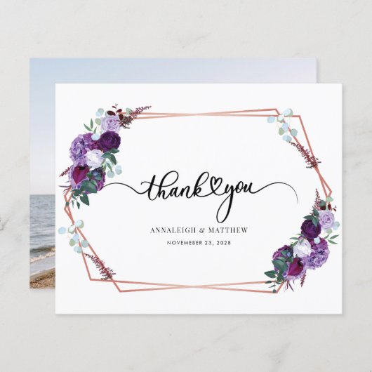 Budget Paarse Floral Weduwfoto Hartelijk dank (Voorkant / Achterkant)