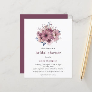 Budget Paarse Florals Bridal Shower Uitnodiging