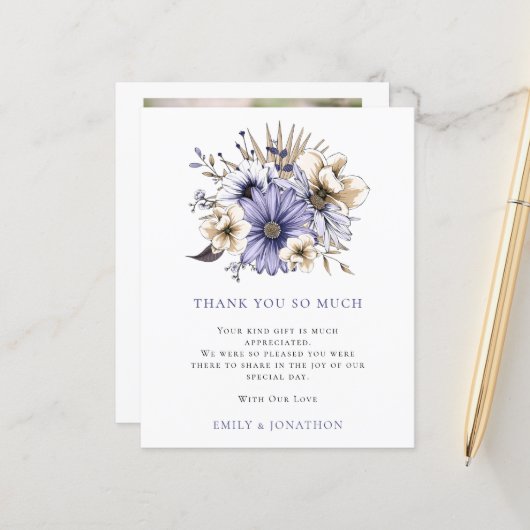 BUDGET Paarse Florals Quote Wedding 3 Foto Bedankt (Voorkant / Achterkant in situ)