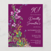 BUDGET Paarse Gele Bloemen 90ste Verjaardag Uitnod (Voorkant)