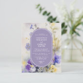 Budget Paarse & gele bloemen bruiloft uitnodiging (Staand voorkant)