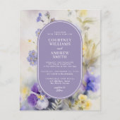 Budget Paarse & gele bloemen bruiloft uitnodiging (Voorkant)