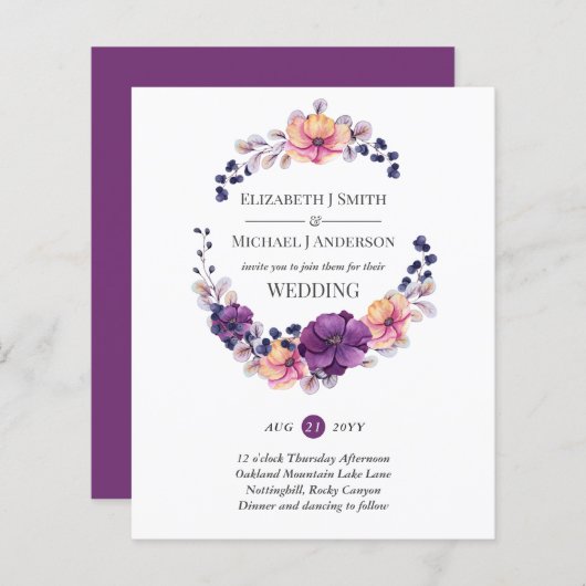 Budget Paarse GingerAutumn - Uitnodiging tot wedde (Voorkant / Achterkant)