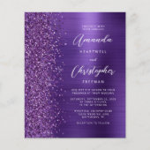 Budget Paarse Glam Glitter Trouw Uitnodiging (Voorkant)