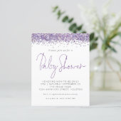 Budget Paarse Glitter Baby shower Uitnodiging (Staand voorkant)