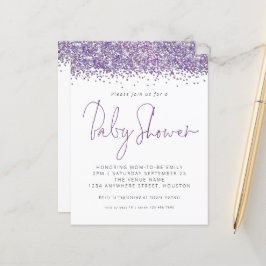 Budget Paarse Glitter Baby shower Uitnodiging