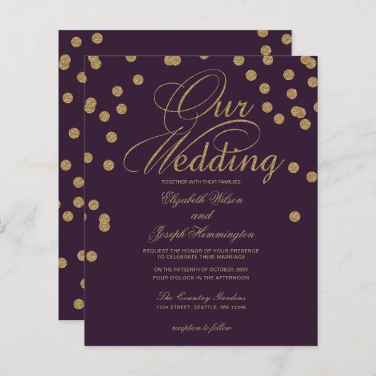 Budget Paarse Glitter Confetti Weddenschap (Voorkant / Achterkant)