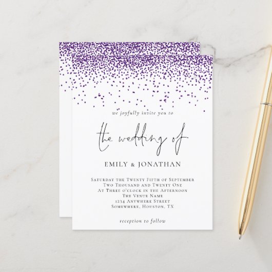 Budget Paarse Glitter Confetti Weddenschap (Voorkant / Achterkant in situ)