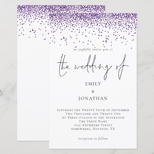 Budget Paarse Glitter Confetti Weddenschap (Voorkant / Achterkant)