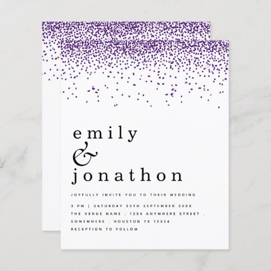 Budget Paarse Glitter Confetti Weddenschap (Voorkant / Achterkant)