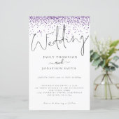 Budget Paarse Glitter Confetti Wedding Invite (Staand voorkant)